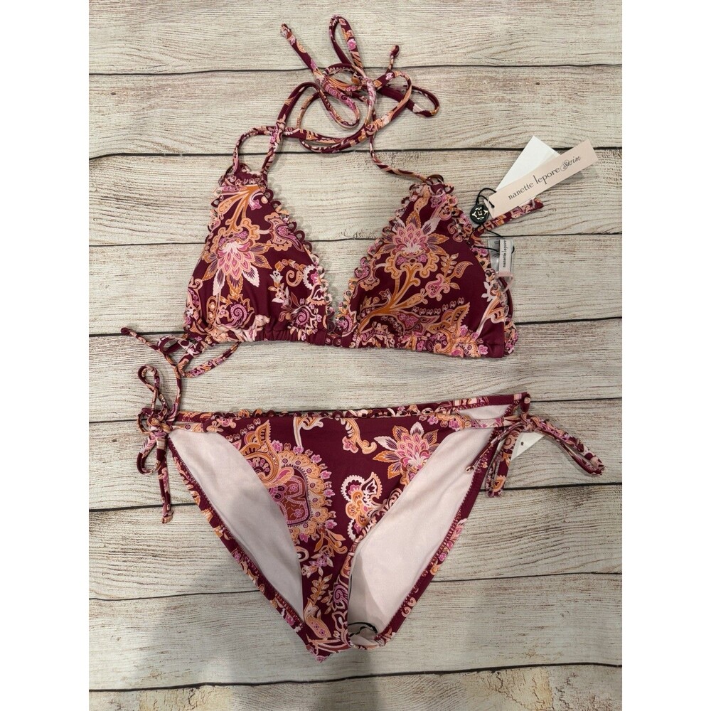 Nanette Lepore Swim bikini set Azalea adjustable top and matching bottom Size 12